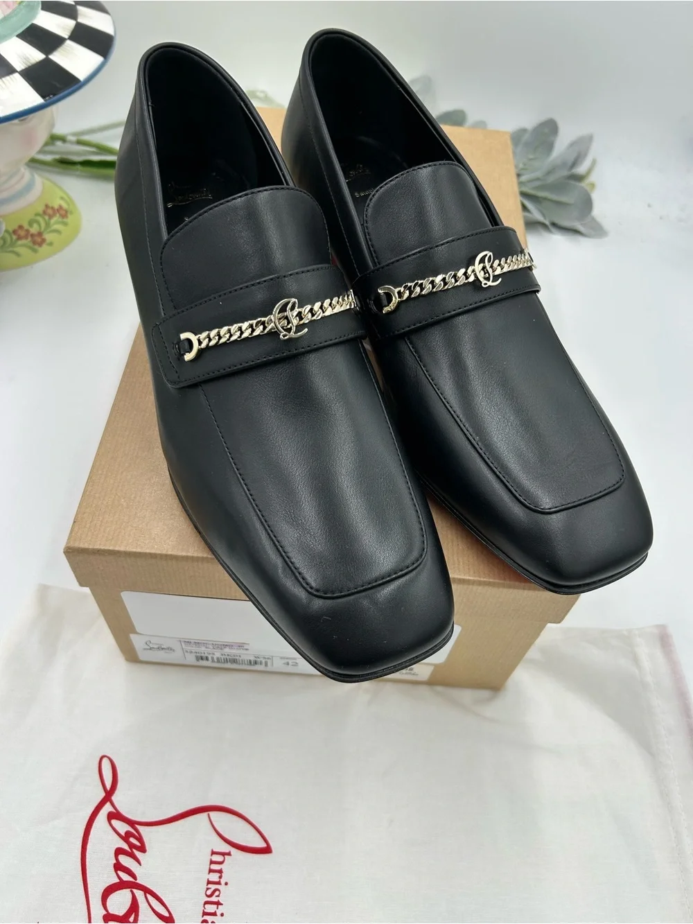 Men's Christian Louboutin, MJ, Moc loafers CL chain logo size 42
